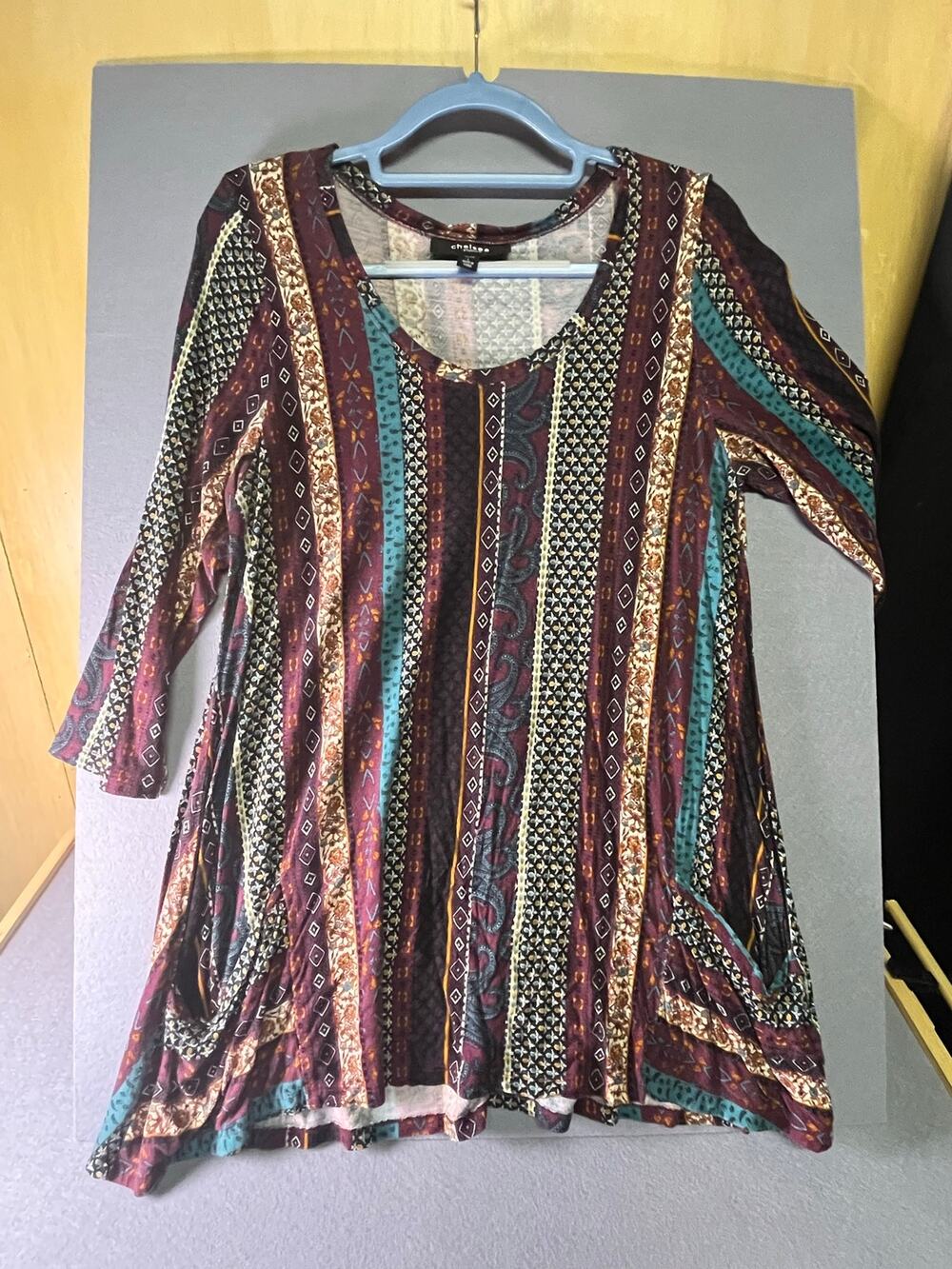 Chelsea Studio Mixed Patchwork Print Scoop Neck Tunic Top Size L 18/20
